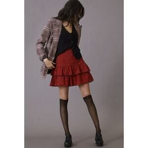 NEW Anthropologie Maeve Embroidered Red Mini Skirt - Size: 2